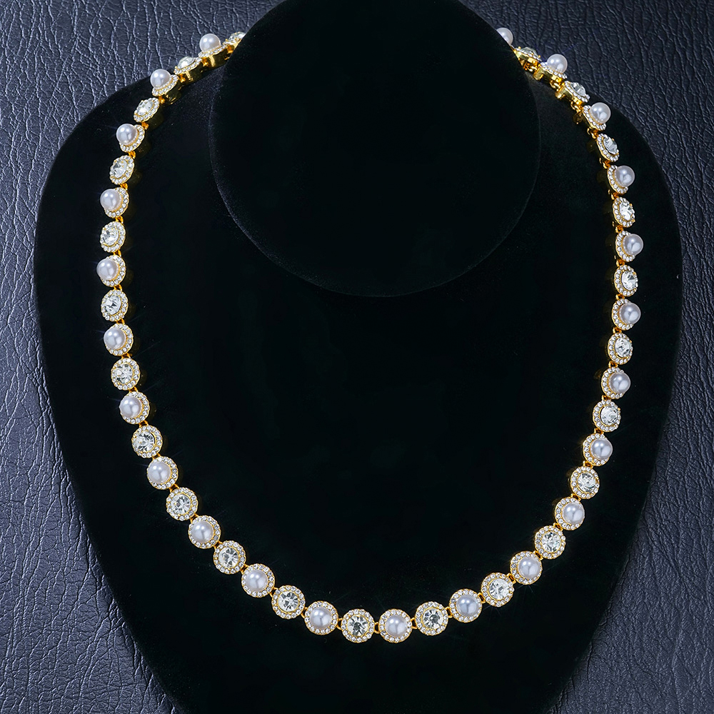 8mm Pearl Tennis Necklace in Gold