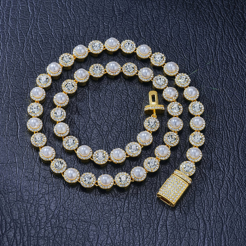 8mm Pearl Tennis Necklace in Gold