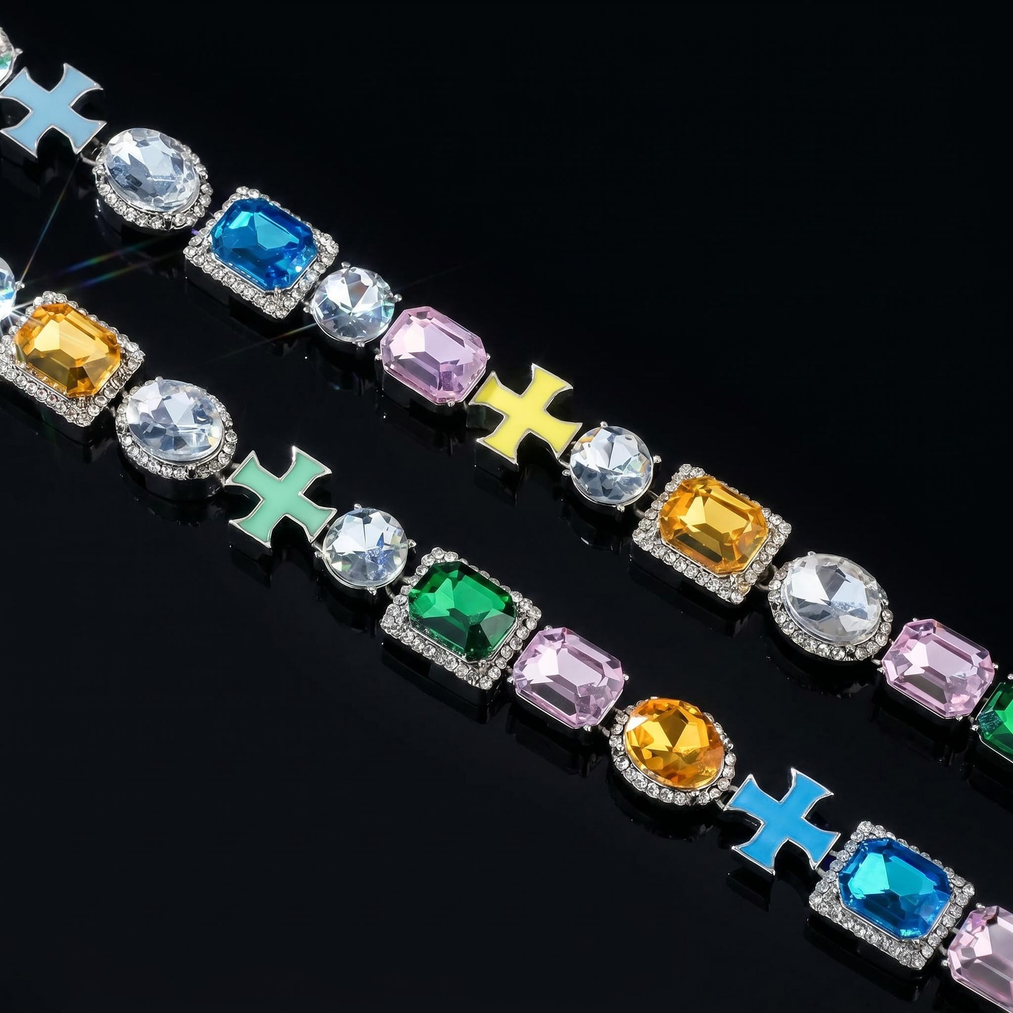 10mm Multicolored Diamonds Enamel Cross Necklace in White Gold