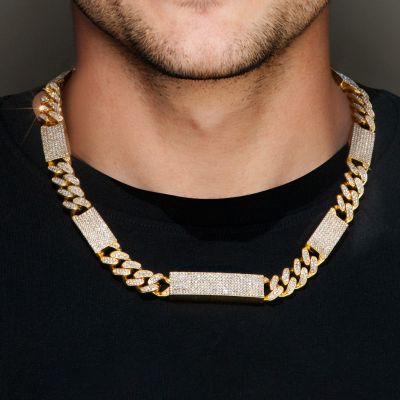 12mm Iced Cuban Chain with Rectangular Link in Gold