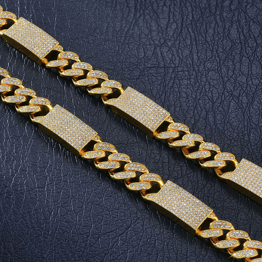 12mm Iced Cuban Chain with Rectangular Link in Gold