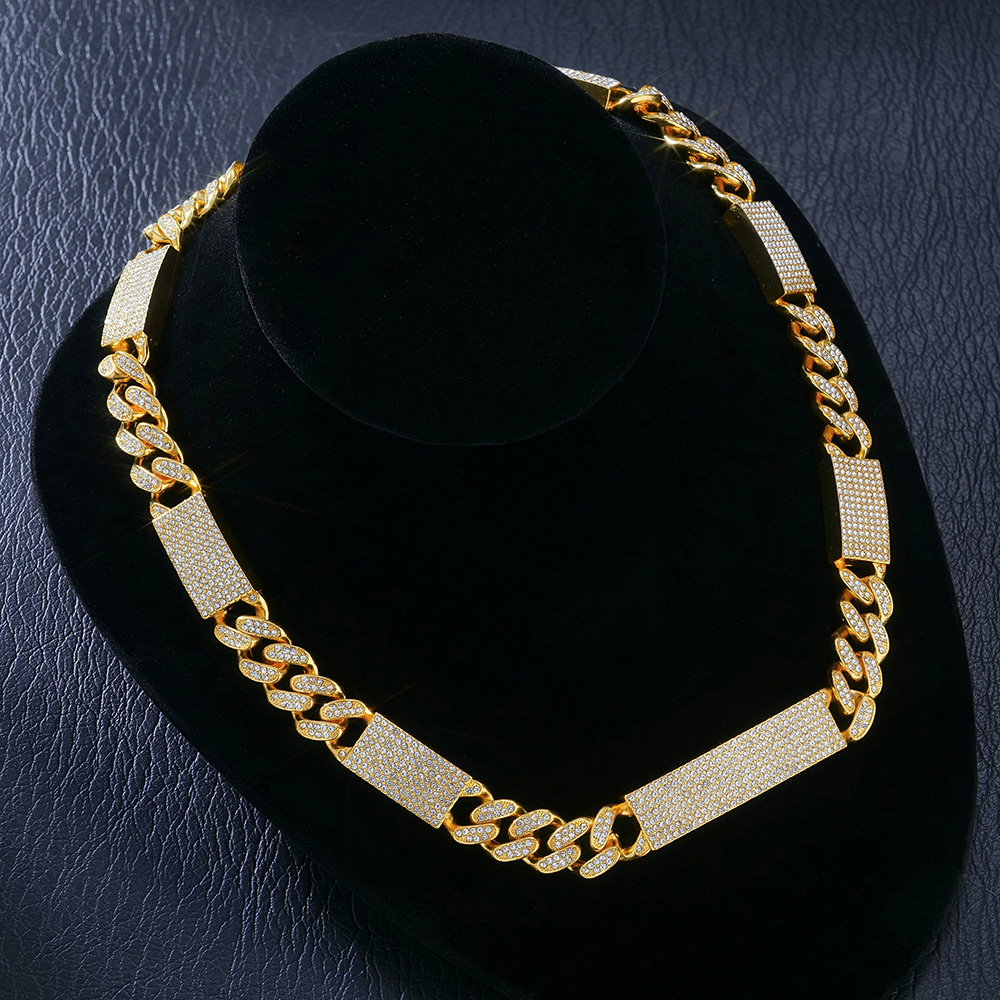 12mm Iced Cuban Chain with Rectangular Link in Gold