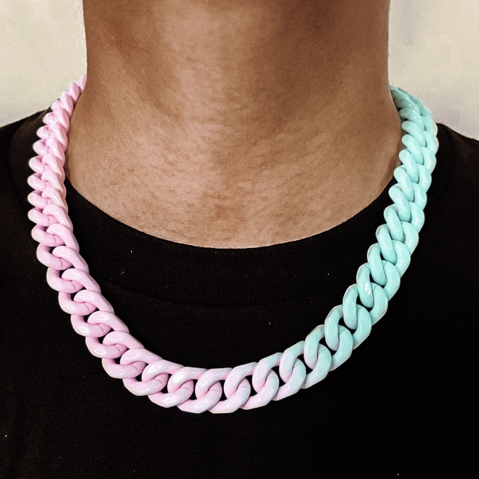 13mm Baked Lacquer Gradient Two Color Cuban Necklace