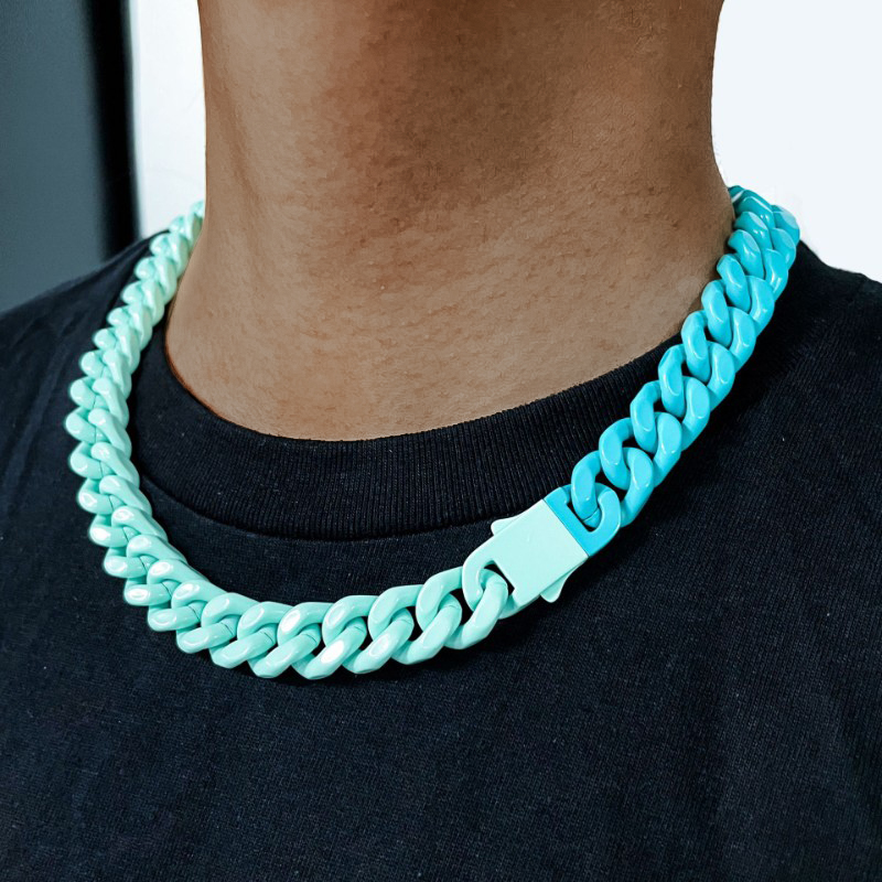 13mm Baked Lacquer Gradient Two Color Cuban Necklace