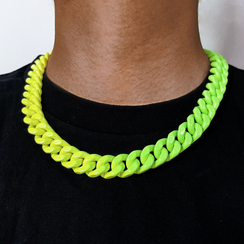 13mm Baked Lacquer Gradient Two Color Cuban Necklace