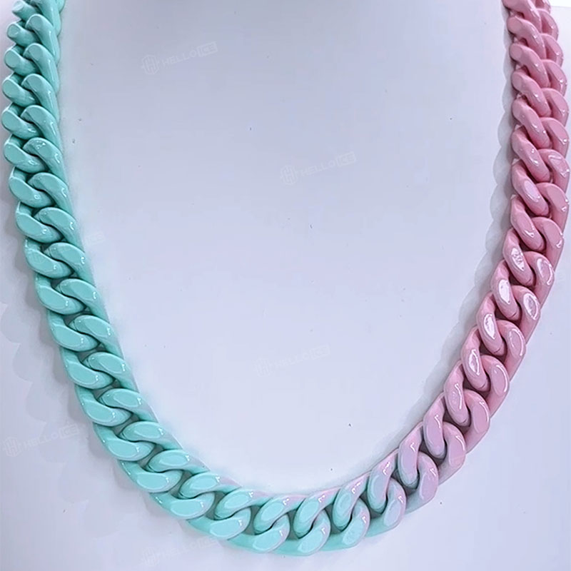 13mm Baked Lacquer Gradient Two Color Cuban Necklace