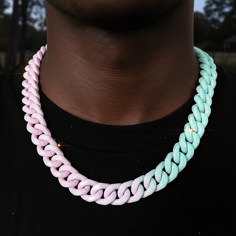 13mm Baked Lacquer Gradient Two Color Cuban Necklace