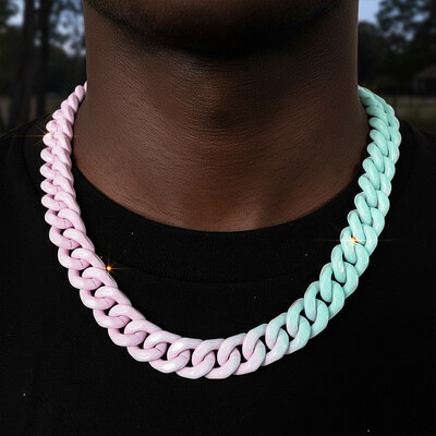 13mm Baked Lacquer Gradient Two Color Cuban Necklace