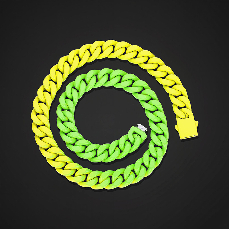 13mm Baked Lacquer Gradient Two Color Cuban Necklace