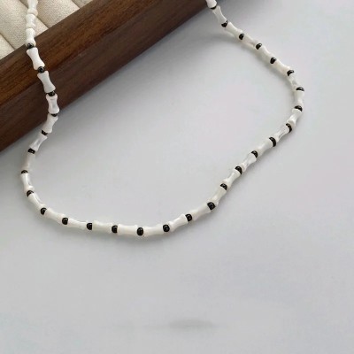White Shell Bamboo Joint Black Beaded Necklace
