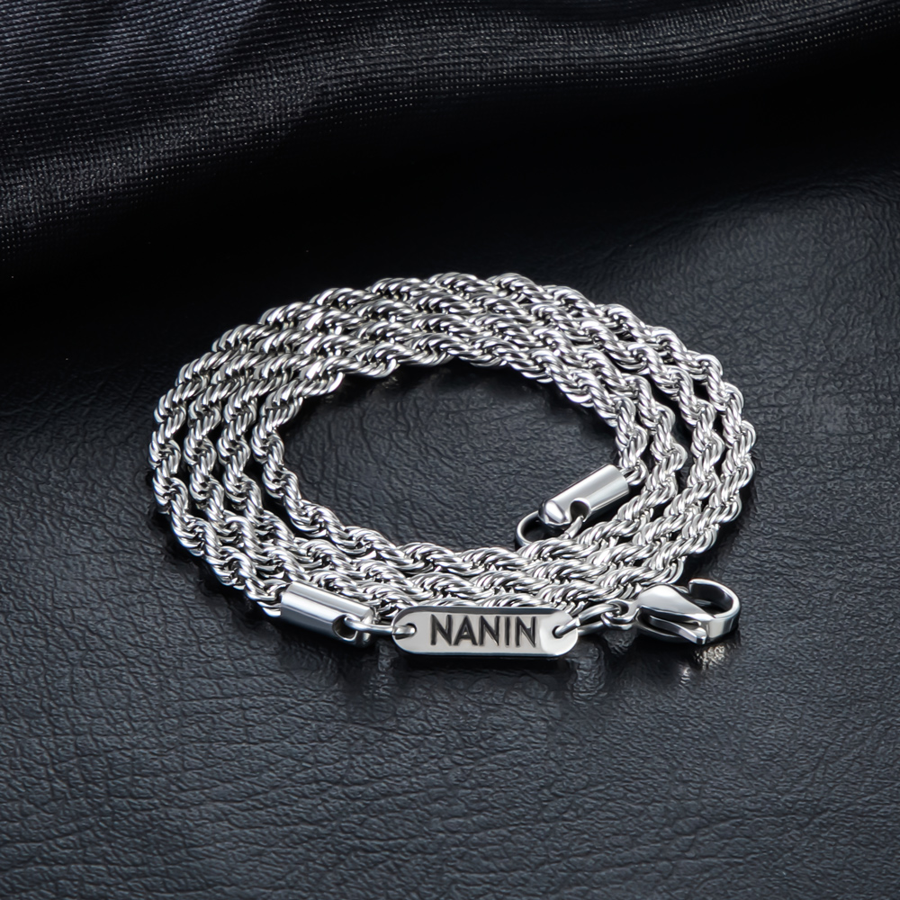 3mm Custom Name Stainless Steel Rope Chain 3mm Custom Name Stainless Steel Rope Chain