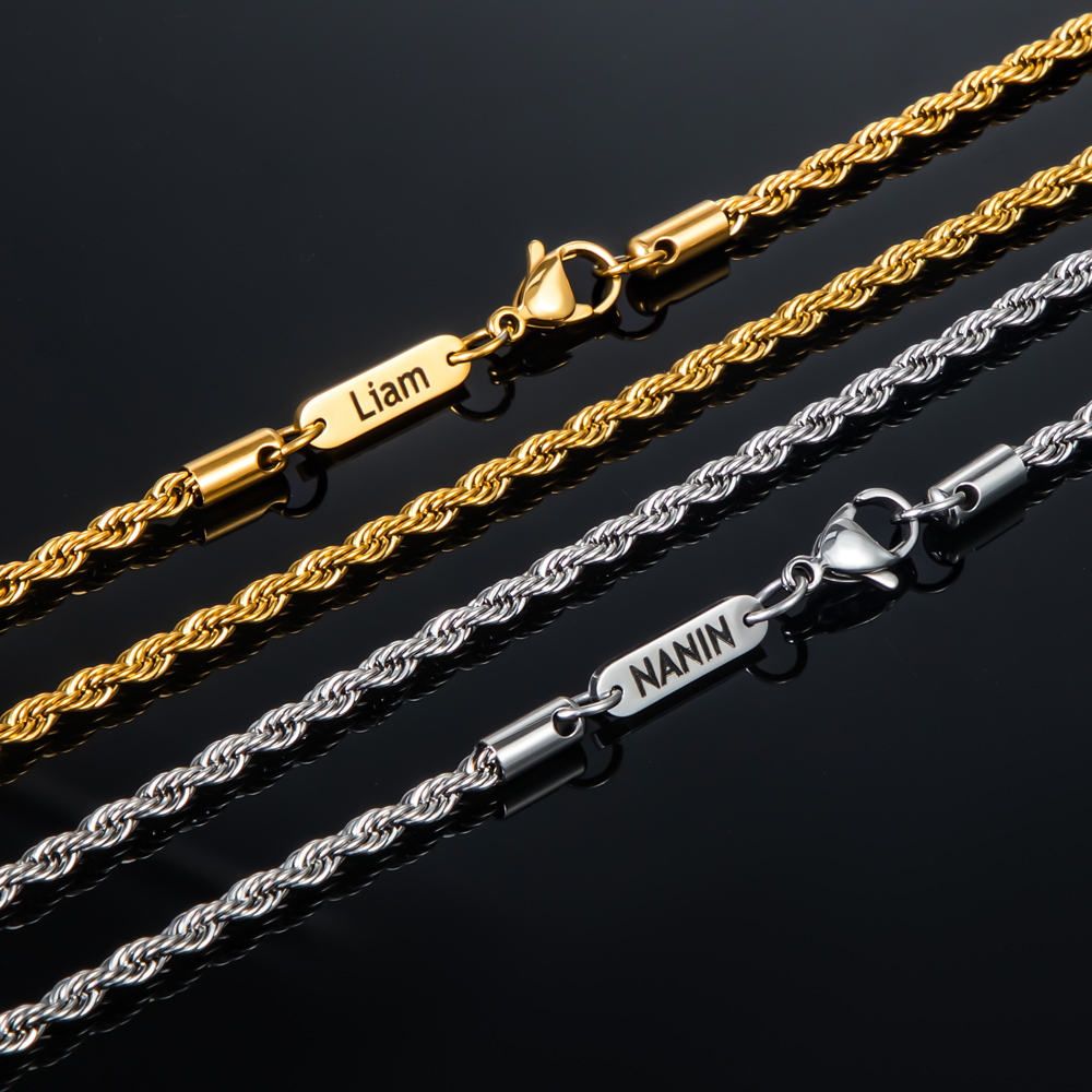 3mm Custom Name Rooe Necklace in Gold