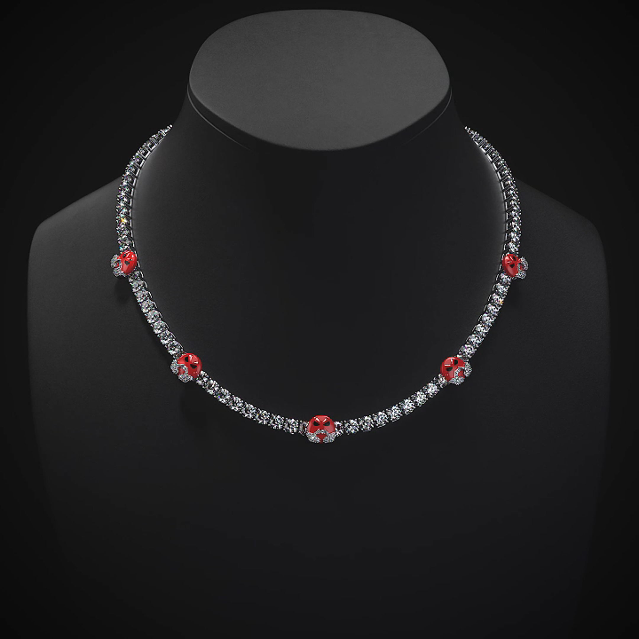 5mm Luminous Red Angry face Tennis Chain in White Gold