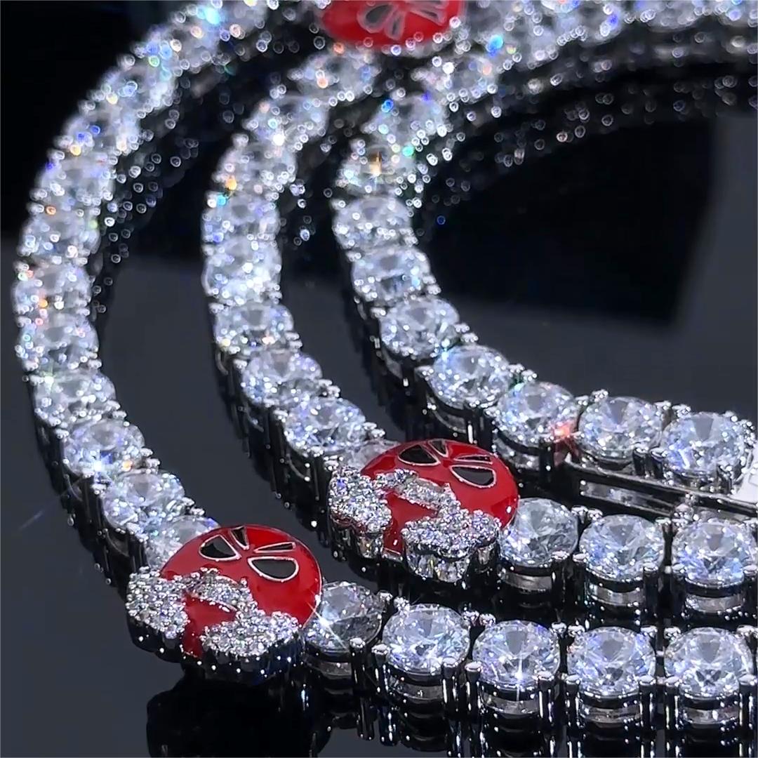 5mm Luminous Red Angry face Tennis Chain in White Gold