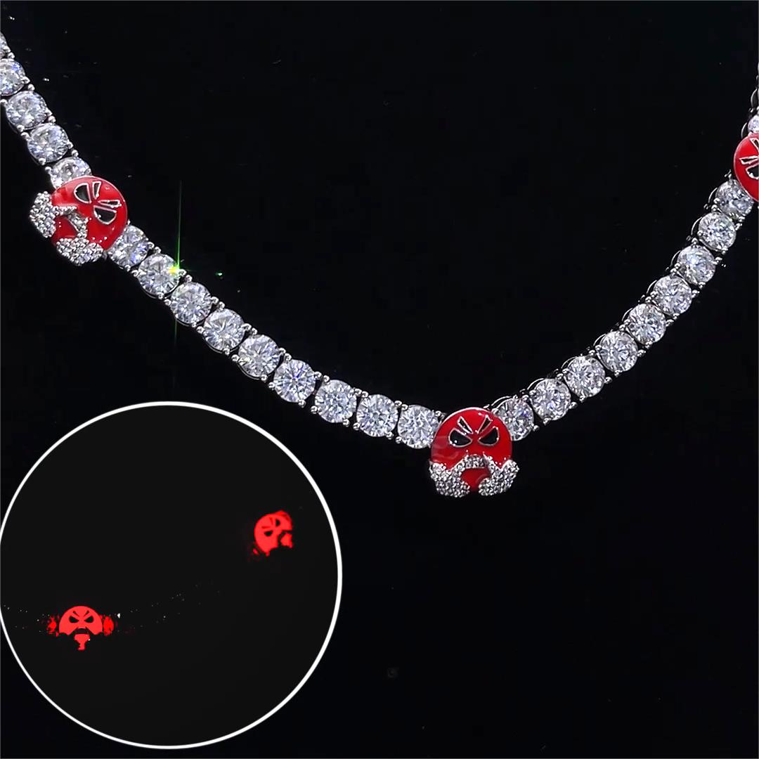 5mm Luminous Red Angry face Tennis Chain in White Gold