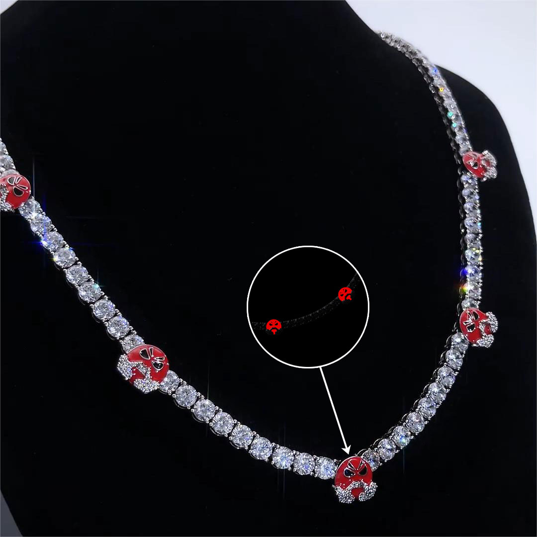 5mm Luminous Red Angry face Tennis Chain in White Gold