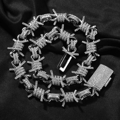 19mm Baguette Ice Out Large Barbed Wire Thorn Chain
