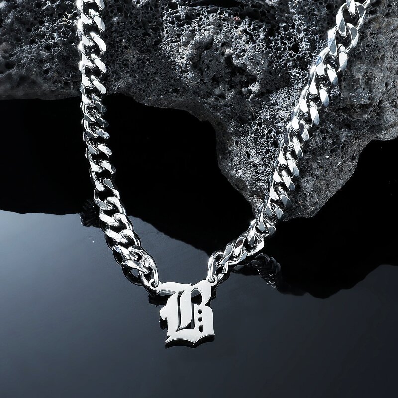 7mm Old English A-Z Letter Cuban Necklace