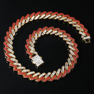 15mm Baguette Cut Red Diamonds Cuban Necklace