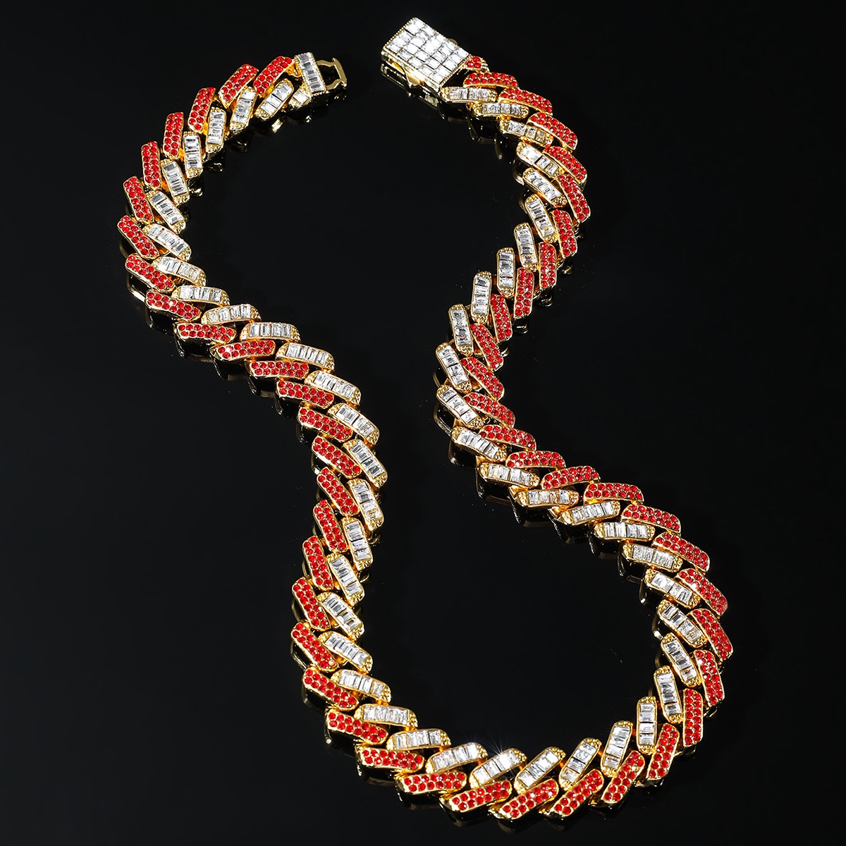 15mm Baguette Cut Red Diamonds Cuban Necklace