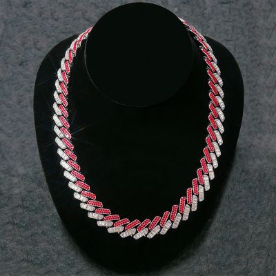 15mm Baguette Cut Red Diamonds Cuban Necklace