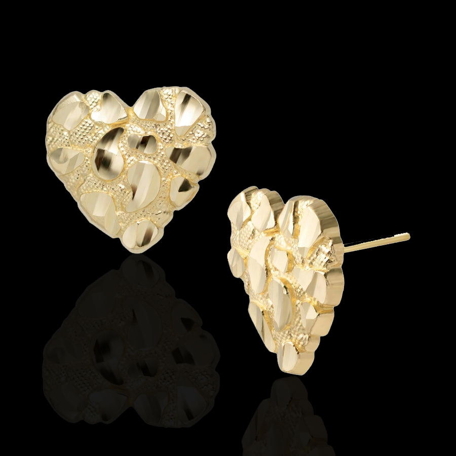 Heart Nugget Stud Earrings in Gold