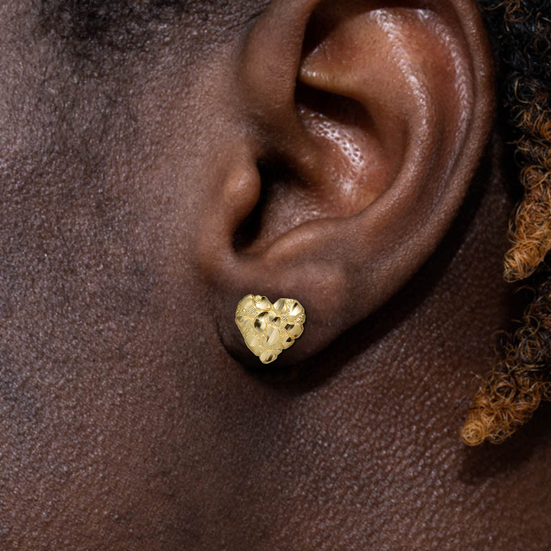 Heart Nugget Stud Earrings in Gold