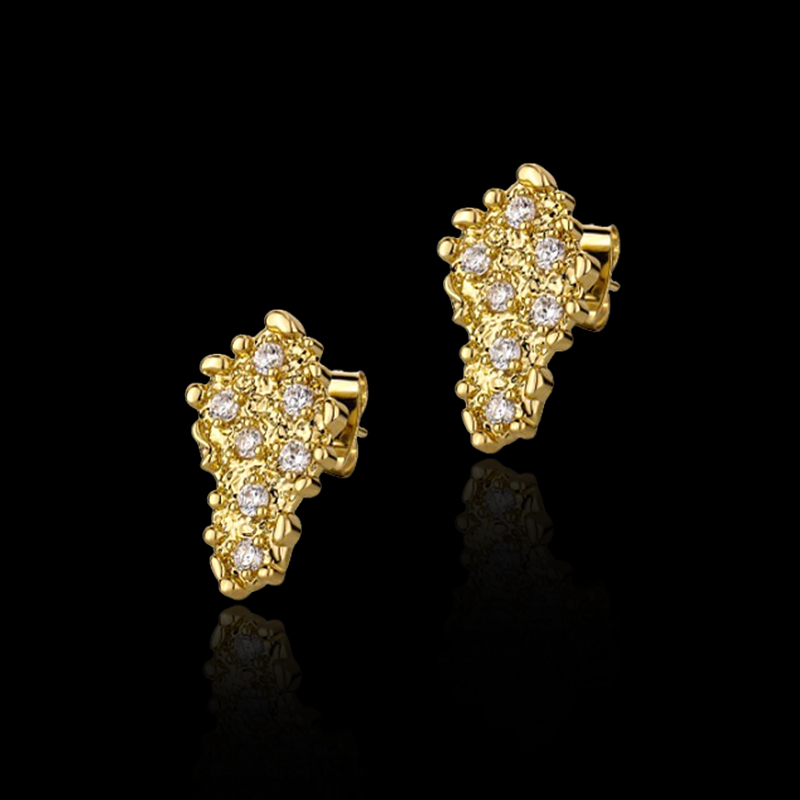 Iced Nugget Stud Earrings in Gold