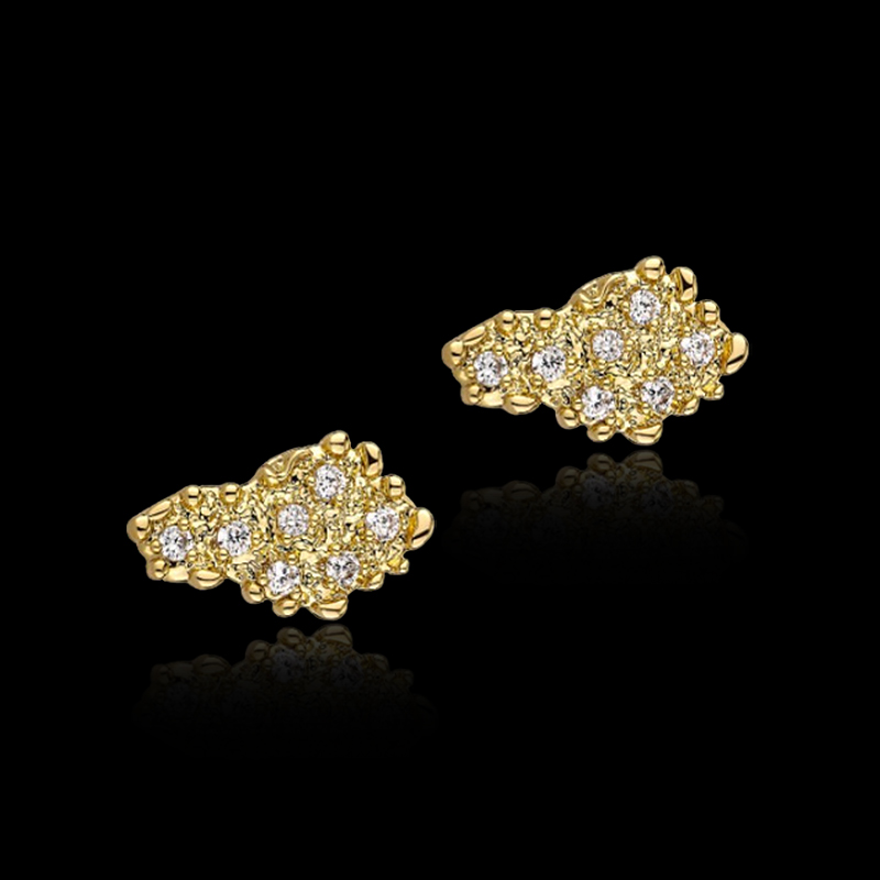 Iced Nugget Stud Earrings in Gold