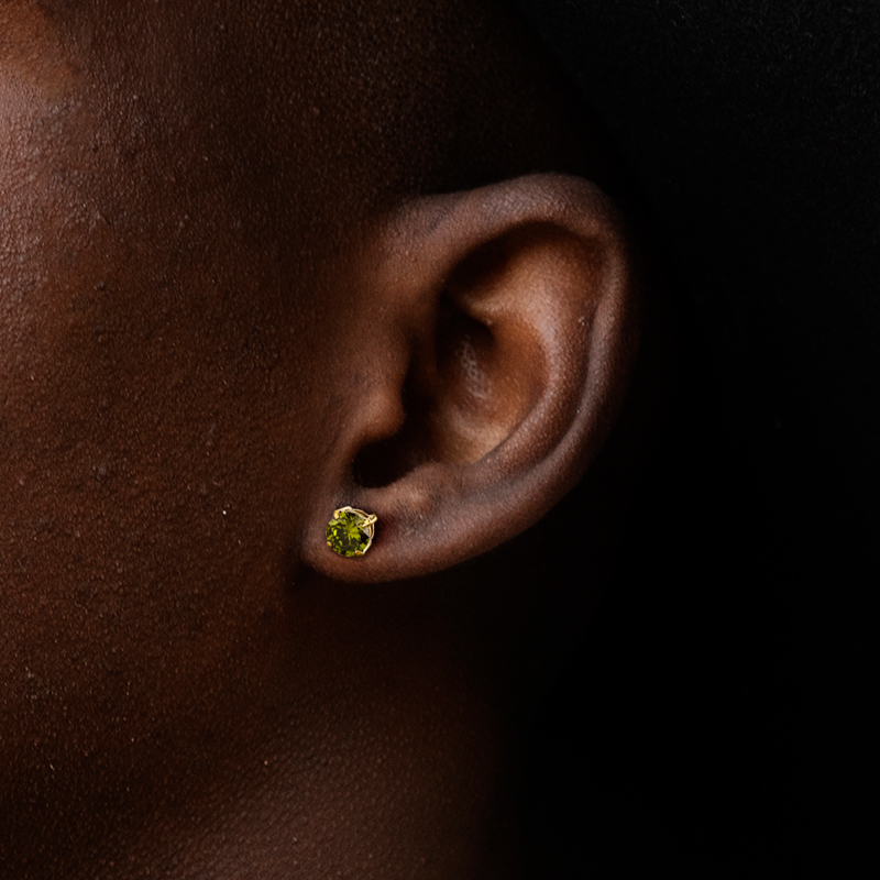 8mm Olive Green Stone Stud Earrings in Gold