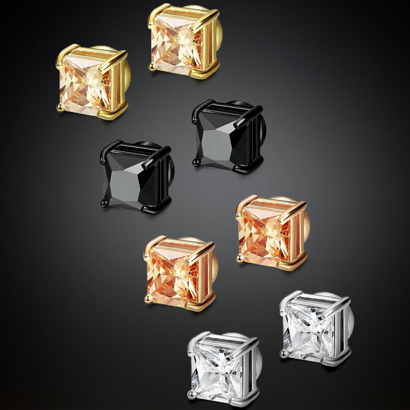 Princess Cut Magnetic Non-Piercing Stud Earrings