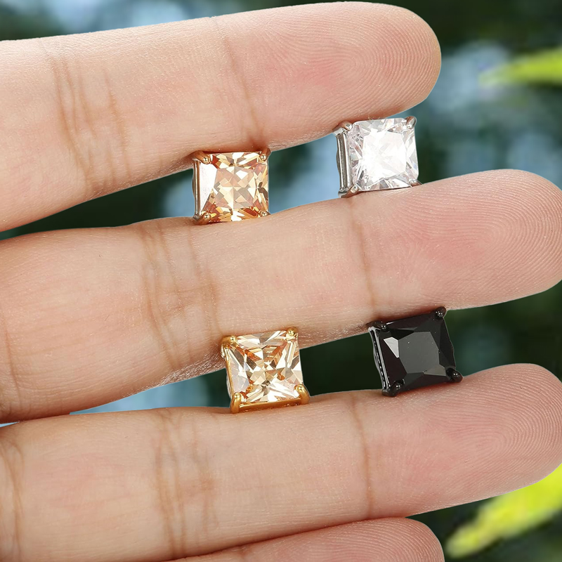 Princess Cut Magnetic Non-Piercing Stud Earrings