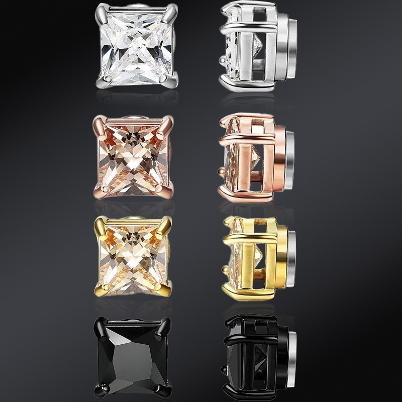 Princess Cut Magnetic Non-Piercing Stud Earrings