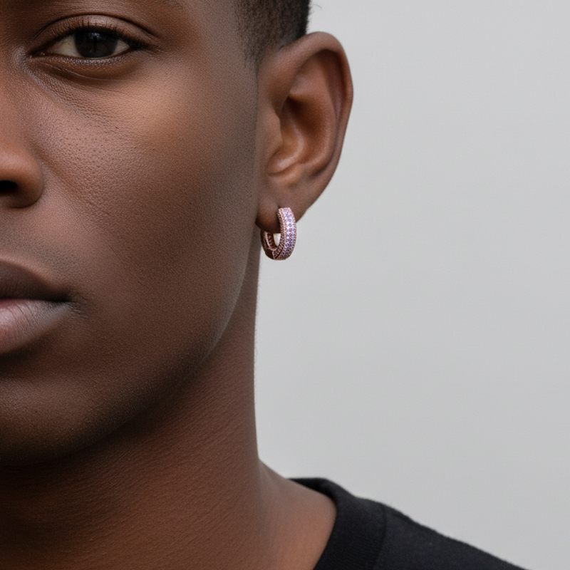 Iced Hoop Earring in Rose Gold