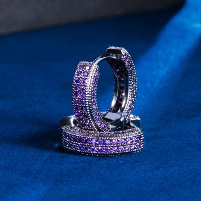 Purple Diamonds Hoop Earrings in Black Gold