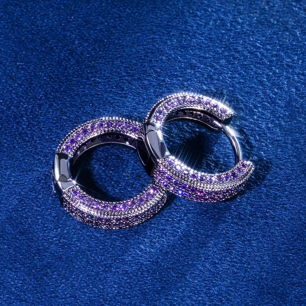 Purple Diamonds Hoop Earrings in Black Gold