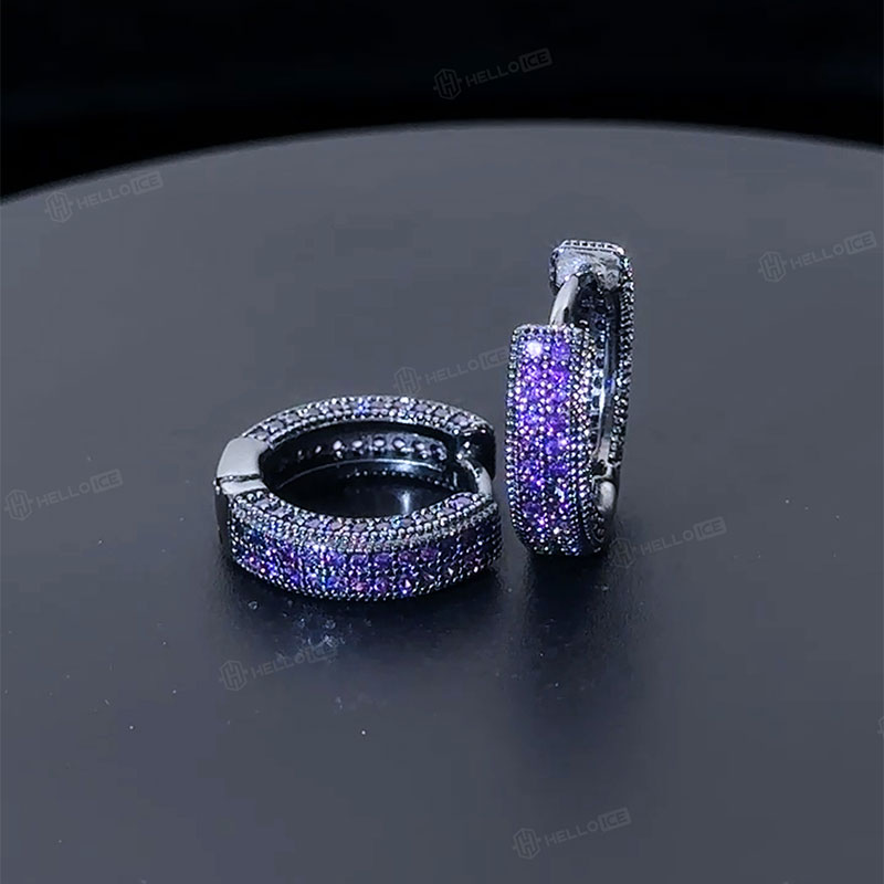 Purple Diamonds Hoop Earrings in Black Gold