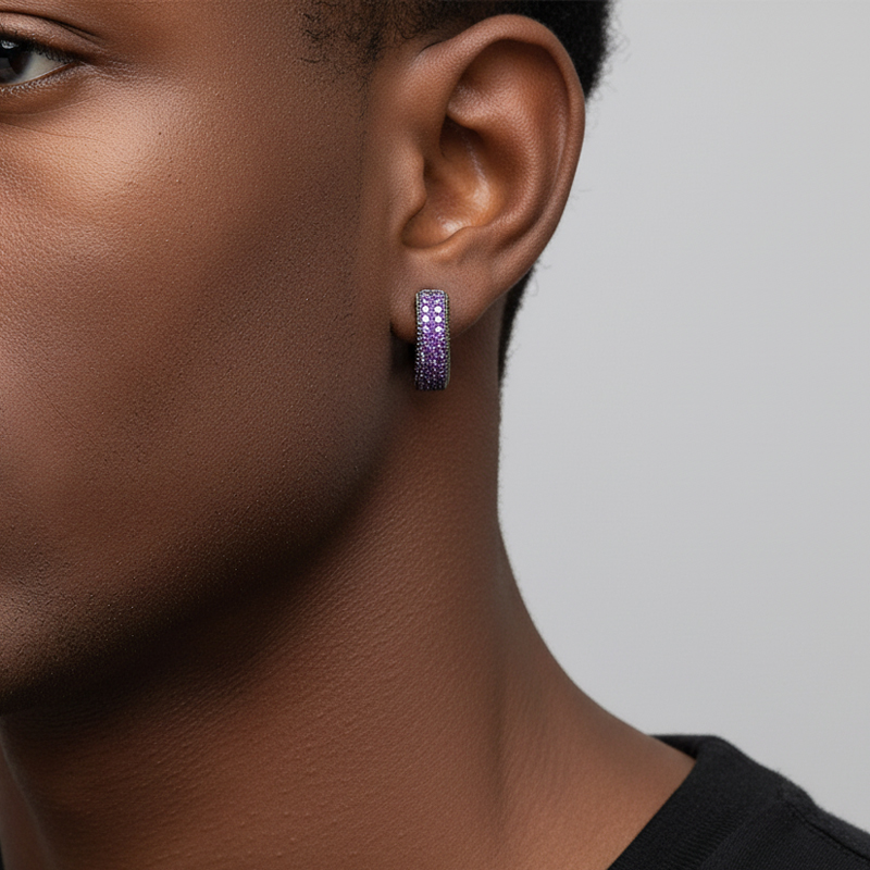 Purple Diamonds Hoop Earrings in Black Gold Purple Diamonds Hoop Earrings in Black Gold