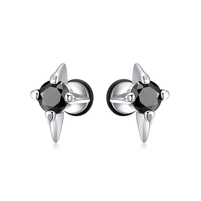 Quadrangle Star Black Diamond Earrings