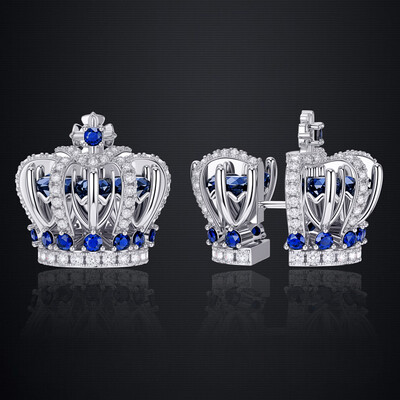 Split Crown Earrings  In White Gold Plated