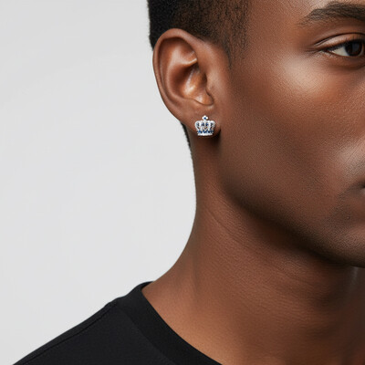 Split Crown Earrings  In White Gold Plated