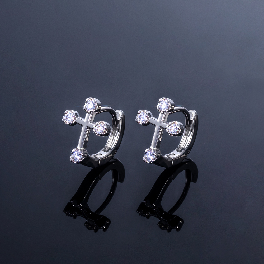 Diamonds Cross Hoop Earring