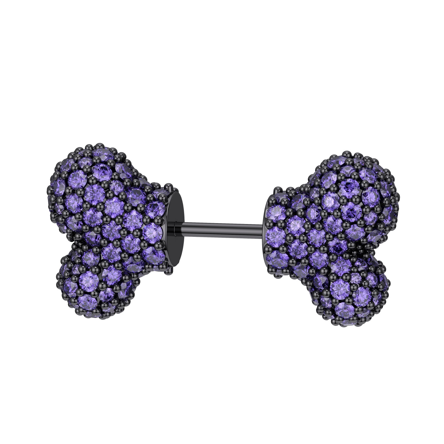 Full Diamond Purple/Black/White Stone Bone Earrings In 18K Black Gold Plated