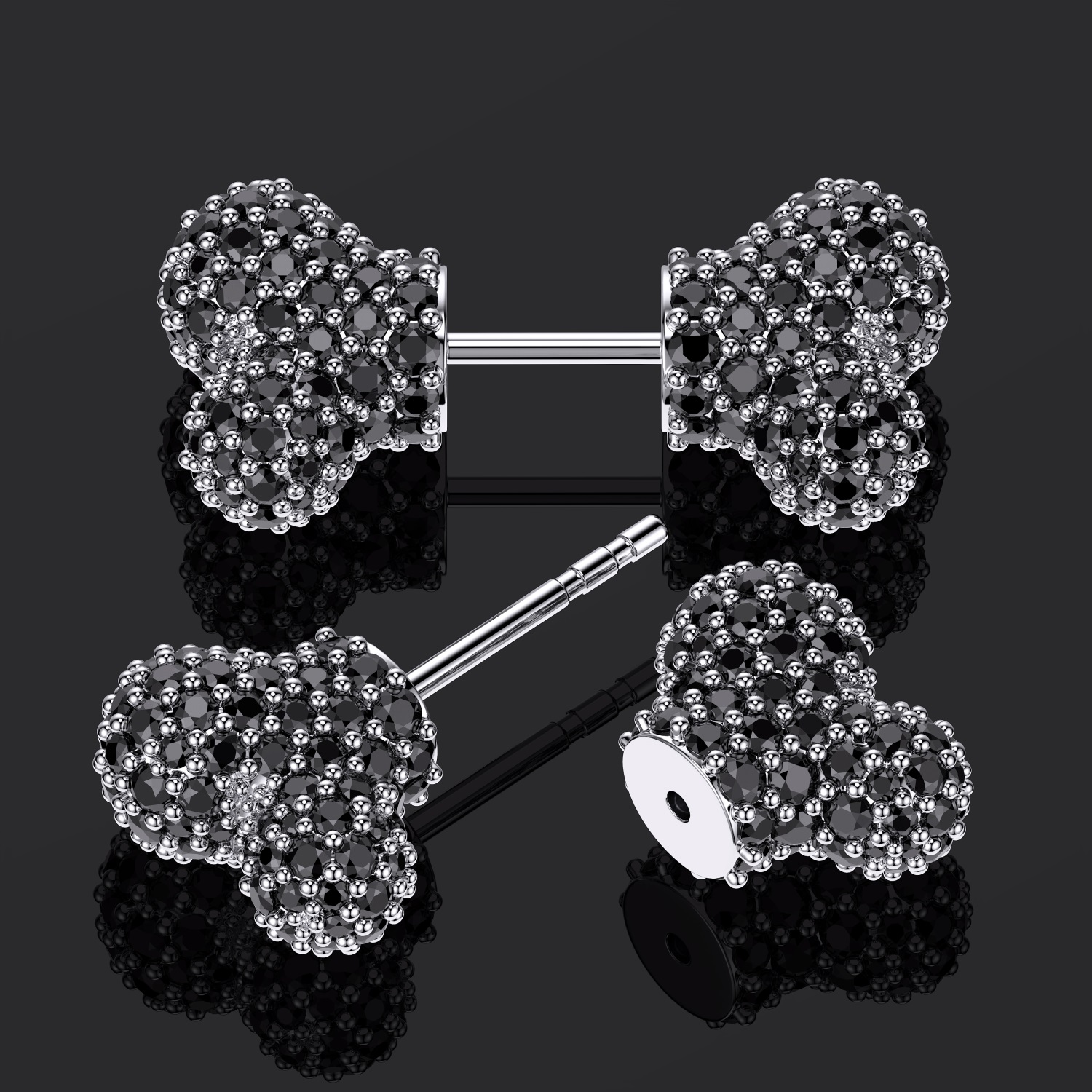 Full Diamond Black Stone Bone Earrings In 18K White Gold Plated