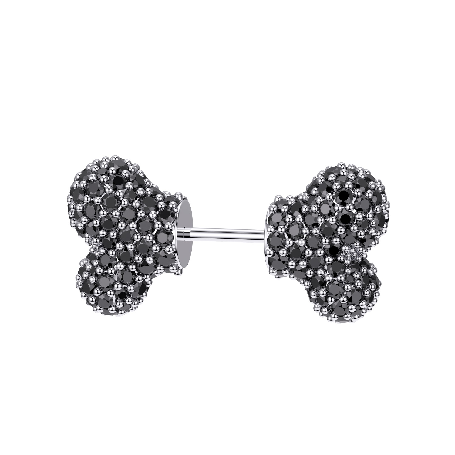 Full Diamond Black Stone Bone Earrings In 18K White Gold Plated