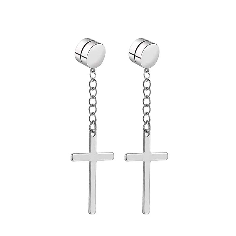 Dangle Chain Cross Magnetic Earrings