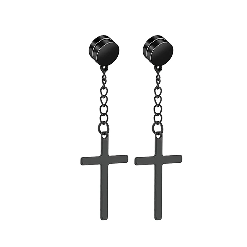 Dangle Chain Cross Magnetic Earrings