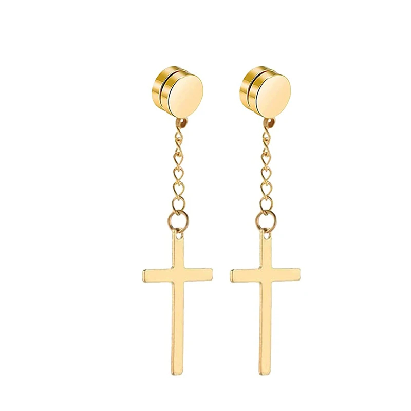 Dangle Chain Cross Magnetic Earrings