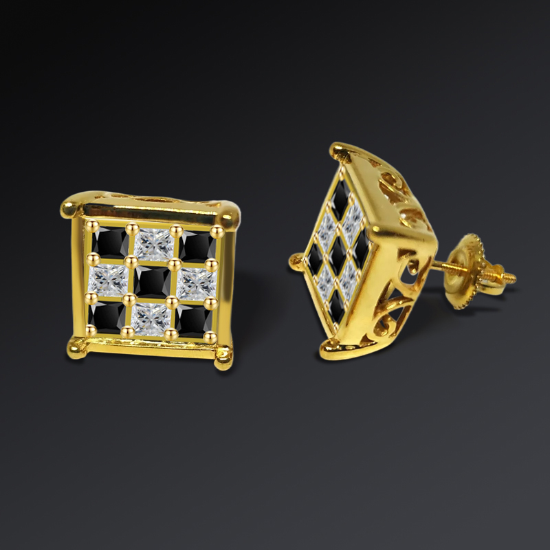 Iced Out Checkerboard Earrings for Men