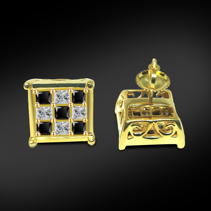 Iced Out Checkerboard Earrings for Men